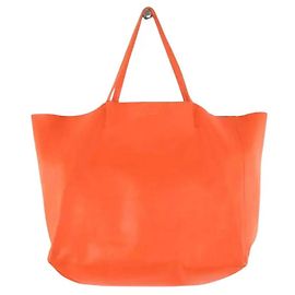 Céline Bolsa Tote Horizontal de Couro Laranja Laranja
