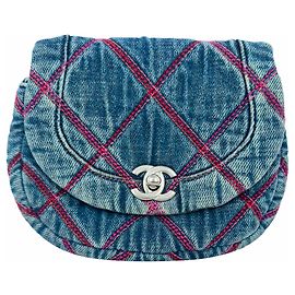 Mini borsa a tracolla Chanel Coco Beach in cotone blu Blu