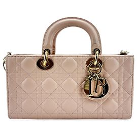 Christian Dior Lady D-Joy Cannage Quilt Lambskin Medium Bege