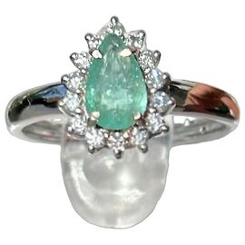 Autre Marque Anello Tormalina Paraiba e Diamanti Oro Bianco 18k Argento Verde
