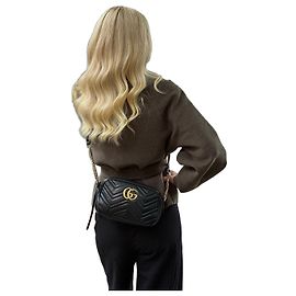 Gucci Marmont Black Leather Handbag Gold Hardware Black Golden