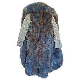 Autre Marque Manteau en fourrure de renard bleu et cuir Bleu Autre