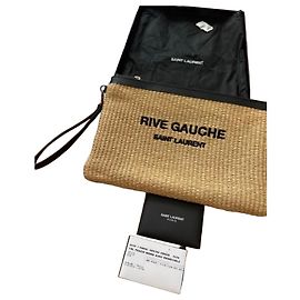 Autre Marque Saint Laurent Rive Gauche Stroh-Clutch Schwarz Beige