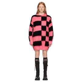 Robe pull-over en mélange de mohair à carreaux rose et noir MSGM Noir Rose