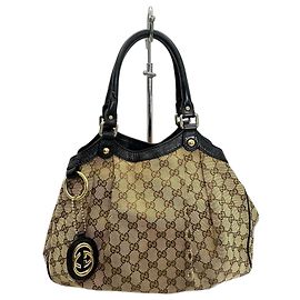 Borsa Gucci Sukey in tela GG monogram Nero Beige D'oro