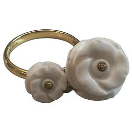 Anello Dolce & Gabbana Mamma in oro 18K e calcedonia bianca Bianco D'oro