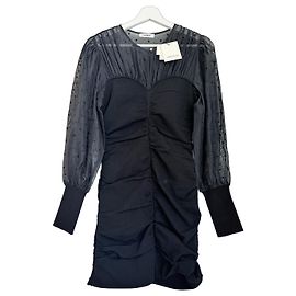 Sandro Balmora Black Ruched Mesh Sleeve Dress Black