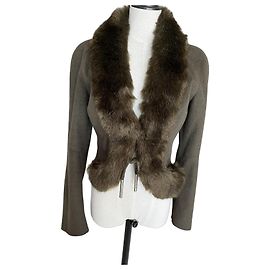 Thierry Mugler Mugler kurze Jacke aus Wolle und Pelz Khaki