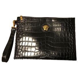 Pochette Versace Medusa en cuir noir Noir