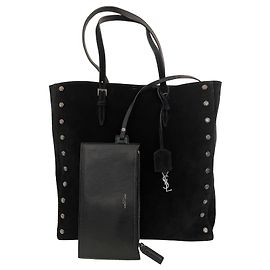 Autre Marque Saint Laurent Shopper bag in black suede with studs Black