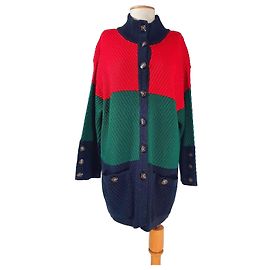 Autre Marque Bode Colorblock Knit Cardigan Red Green Dark blue