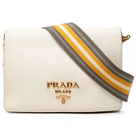 Prada White Vitello Daino Flap Crossbody Branco