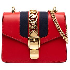 Gucci Red Mini Calfskin Web Sylvie Chain Satchel Red