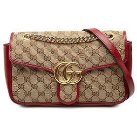 Bolsa de Ombro Gucci Beige Medium GG Marmont Matelassé em Canvas GG Diagonal e Couro Outro