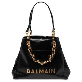 Tote Soft 1945 Balmain em couro de bezerro craquelado preto com relevo Preto