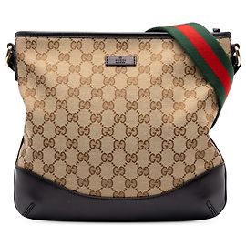 Bolsa tiracolo Gucci em tela GG bege com faixa Web Bege