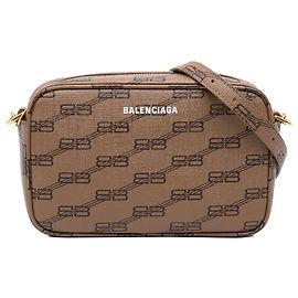 Balenciaga Brown Small BB Monogram Coated Canvas Signature Camera Bag Brown