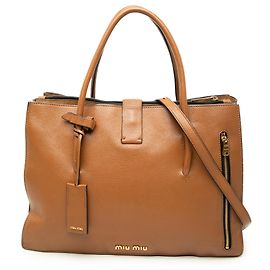 Bolsa Satchel Miu Miu em pele de cabra castanha Madras Marrom Camelo