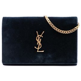 Autre Marque Saint Laurent Blue Suede Monogram Kate Chain Wallet Blue Navy blue