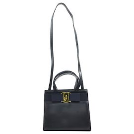 Salvatore Ferragamo Bolso Satchel Vara Bow de cuero negro Ferragamo Negro