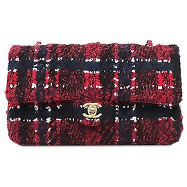 Chanel Red Medium Classic Tweed Double Flap Roja