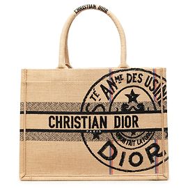 Dior Book Tote Medium en jute brodé Beige Beige