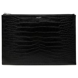 Autre Marque Portadocumenti Saint Laurent in pelle embossed effetto coccodrillo nero Nero