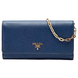 Carteira com corrente Prada Blue Saffiano Azul