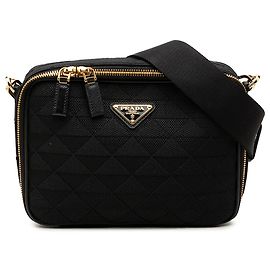 Prada Sac Crossbody Brique Symbole en Toile Brodée Noire Noir