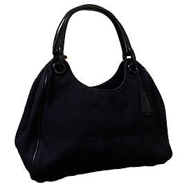 Bolsa Hobo Gucci em lona preta com alça superior de madeira Preto