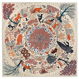 Hermès Sous le Charme d'Orphée 140 Sciarpa Cashmere Seta Nero Blu Beige Arancione Grigio