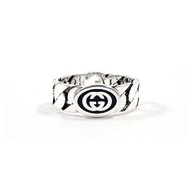 Anel Interlocking G Band GUCCI Preto Prata