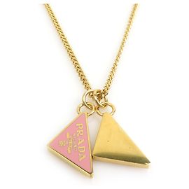 Colar Prada Logo Triangle Rosa Dourado
