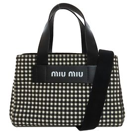 Miu Miu Gingham Check 2-Way Handtasche Schwarz