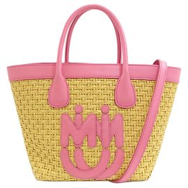 Miu Miu 2-Way Handtasche aus Raffia Braun Pink