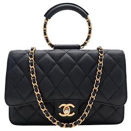 BOLSA DE MÃO CHANEL MINI LOOP WALLET ON CHAIN COURO CAVIAR PRETO WOC Preto