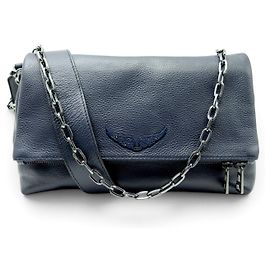 NEW ZADIG & VOLTAIRE ROCKY II GRAINED LEATHER HANDBAG BLUE SHOULDER BAG Navy blue