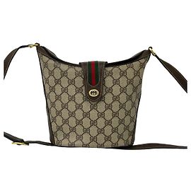 Bolsa de Ombro Gucci GG Sherry Line em Couro e PVC Marrom