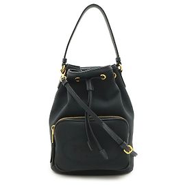 Prada Canvas Leather Logo Jacquard Bucket Bag Black