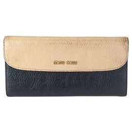 Portafoglio lungo in pelle MIU MIU Nero Beige