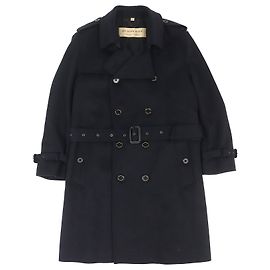Abrigo de cachemira cruzado con cinturón y botones con logotipo Burberry Negro