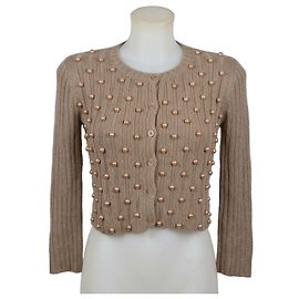 Moschino Cheap and Chic Cardigã Bege com Pérolas Bege