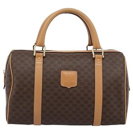 Céline Celine Vintage Boston Macadam Coated Canvas Medium Marrone