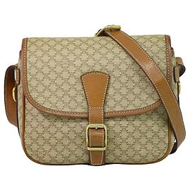 Céline Celine Vintage Macadam Canvas and Leather Beige