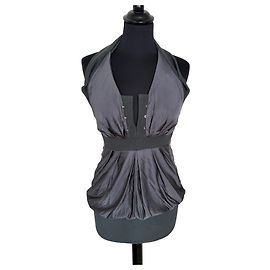 Autre Marque Top Atos Lombardini gris de viscosa plisada cuello drapeado Gris