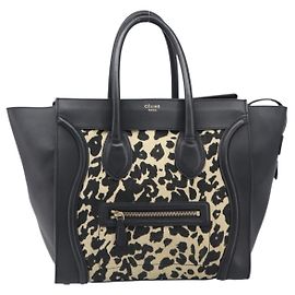 Céline Celine Luggage Printed Canvas and Leather Mini Schwarz