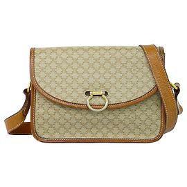 Céline Celine Vintage Macadam Canvas and Leather Beige