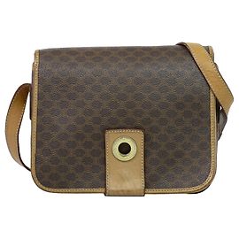 Céline Celine Vintage Macadam Canvas and Leather Castaño