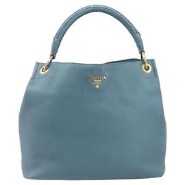 Prada Rolled Hobo Vitello Daino Large Blue