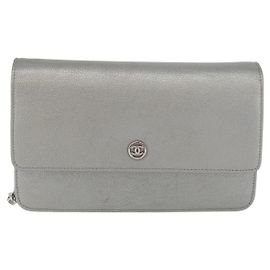 Chanel Round CC Wallet on Chain Goatskin Silvery